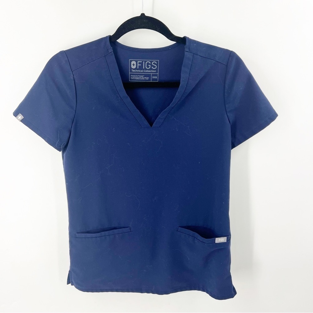 ✅ Figs Technical Collection Size XX-SMALL NAVY V-neck Scrub TOP Short Sleeve